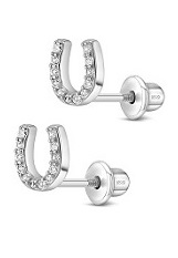 lovely cz horseshoe silver baby earrings